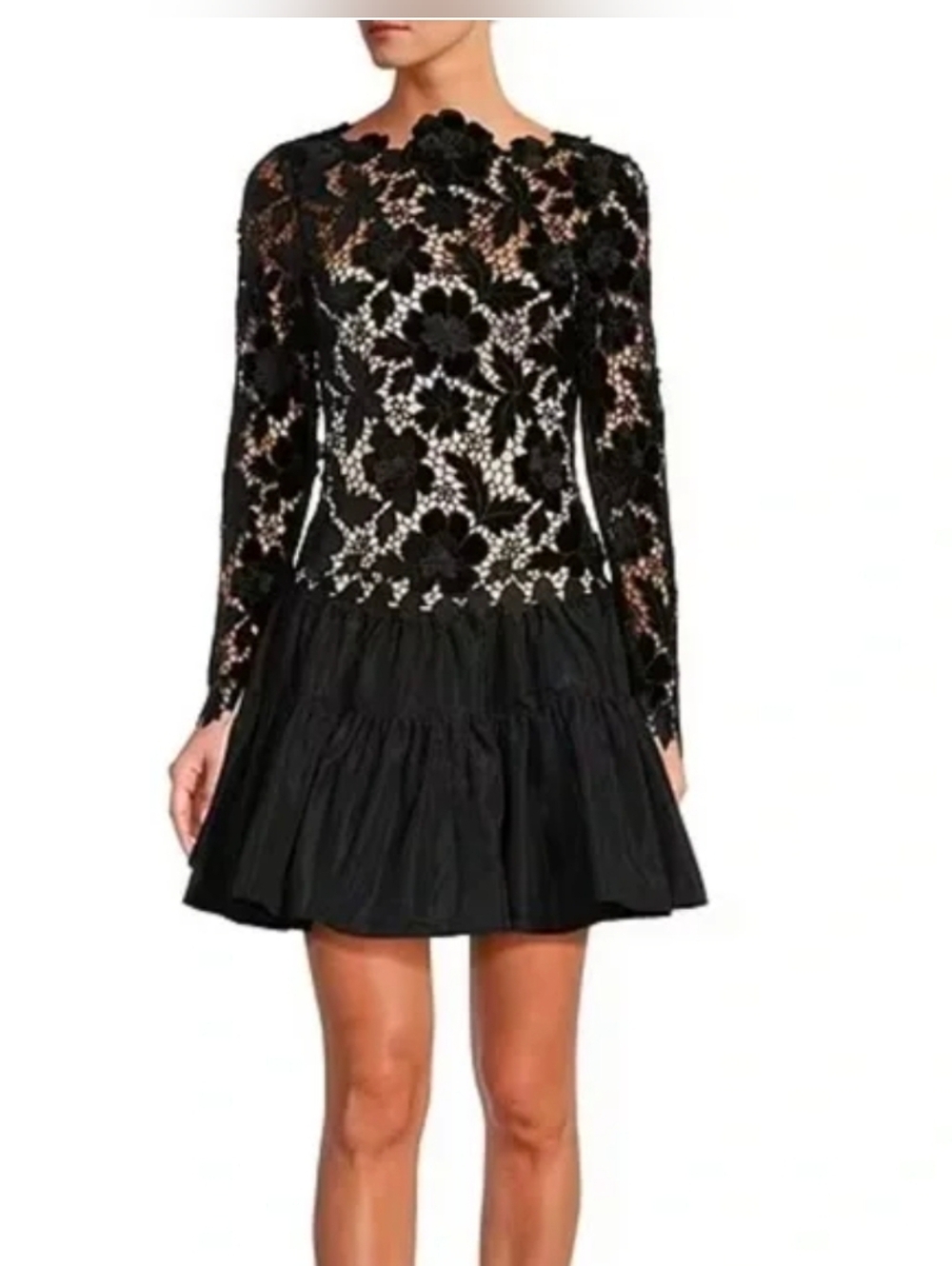 ANTONIO MELANI Born On Fifth SIZE 0 Gemma Lace Taffeta Black Mock Neck Dress